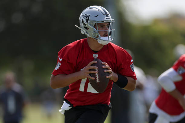 Las Vegas Raiders quarterback Aidan O'Connell #12