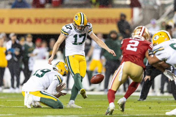 Anders Carlson #17 of the Green Bay Packers