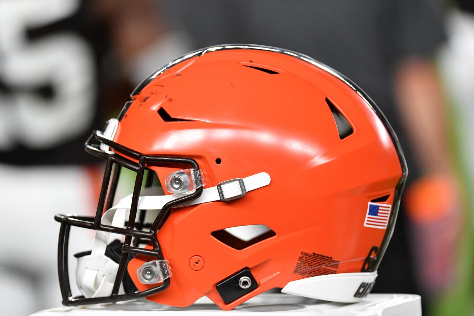 Cleveland Browns helmet on the sidelines against the Philadelphia Eagles