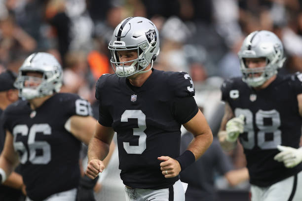 Quarterback Nathan Peterman #3 of the Las Vegas Raiders