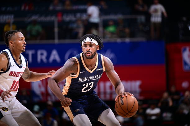 Izaiah Brockington #23 of the New Orleans Pelicans