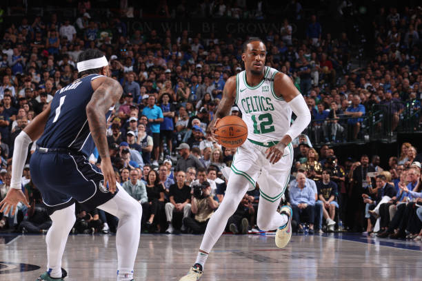 Oshae Brissett #12 of the Boston Celtics