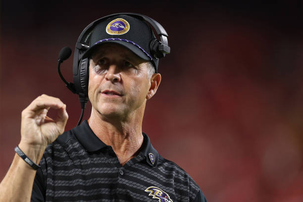 Head coach John Harbaugh of the Baltimore Ravens