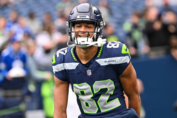 Cody White #82 of the Seattle Seahawks