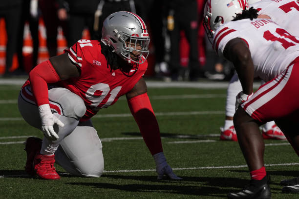 Tyleik Williams #91 of the Ohio State Buckeyes