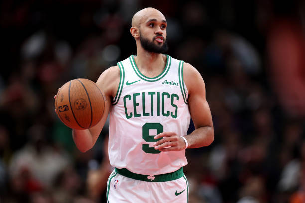 Derrick White #9 of the Boston Celtics