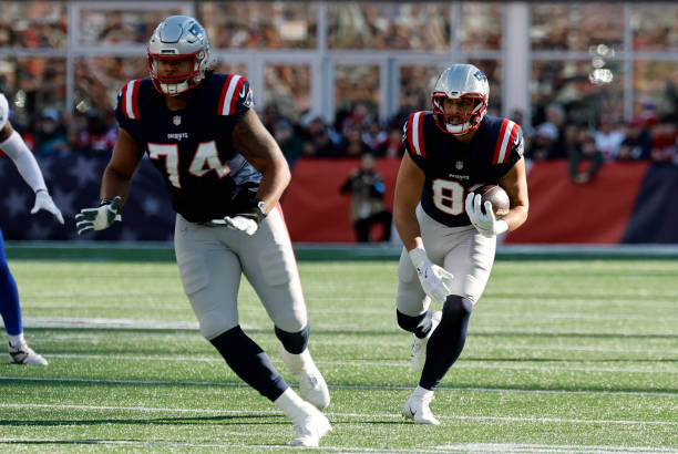 New England Patriots offensive lineman Michael Jordan (74)