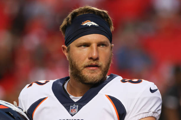 Denver Broncos tight end Adam Trautman (82)