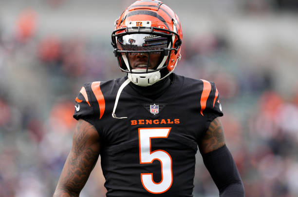 Tee Higgins #5 of the Cincinnati Bengals