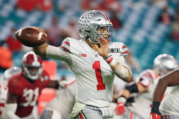 Justin Fields #1 of the Ohio State Buckeyes